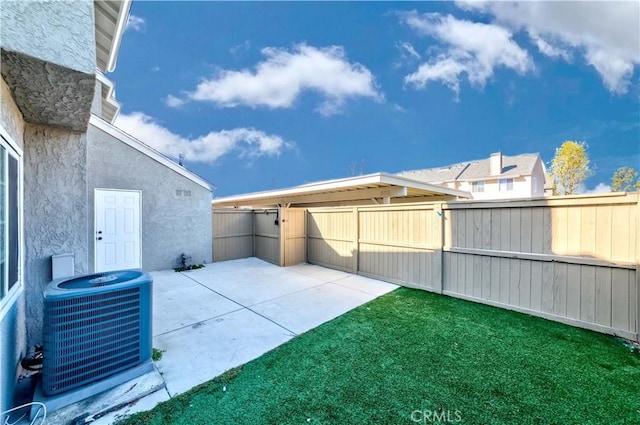 view of patio featuring fence and central air condition unit