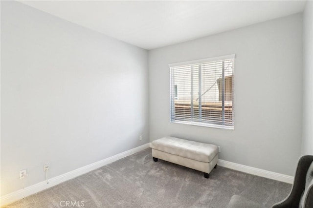 sitting room featuring carpet and baseboards