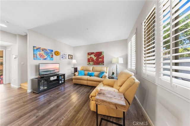 living room featuring baseboards and wood finished floors