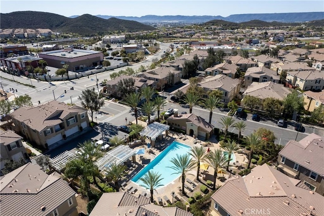 bird's eye view with a residential view and a mountain view