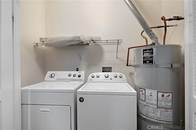 laundry area featuring independent washer and dryer, water heater, and laundry area