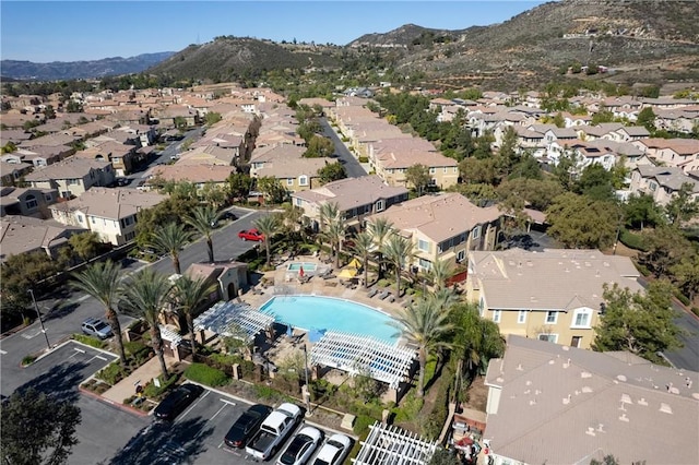 bird's eye view with a mountain view and a residential view