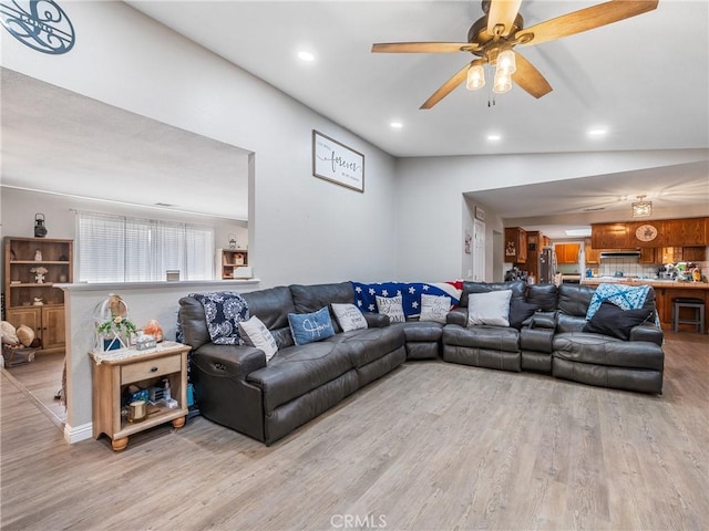 20312 Eyota Rd, Apple Valley, CA 92308 - living area featuring recessed lighting, a ceiling fan, and light wood-type flooring