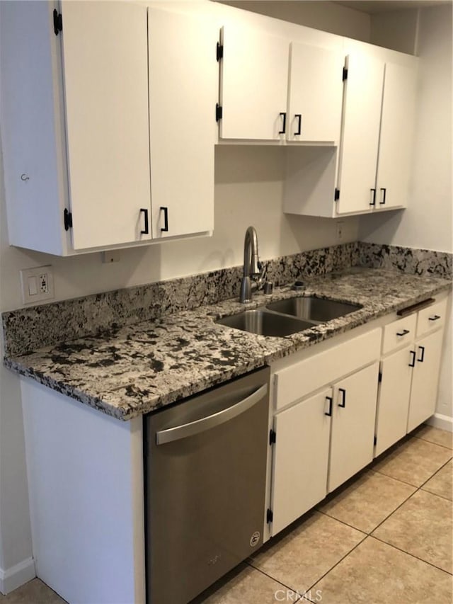 kitchen featuring white cabinets, a sink, and stainless steel dishwasher