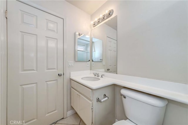 bathroom featuring tile patterned flooring, vanity, and toilet