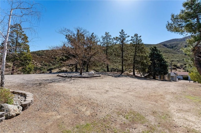 view of yard with a mountain view