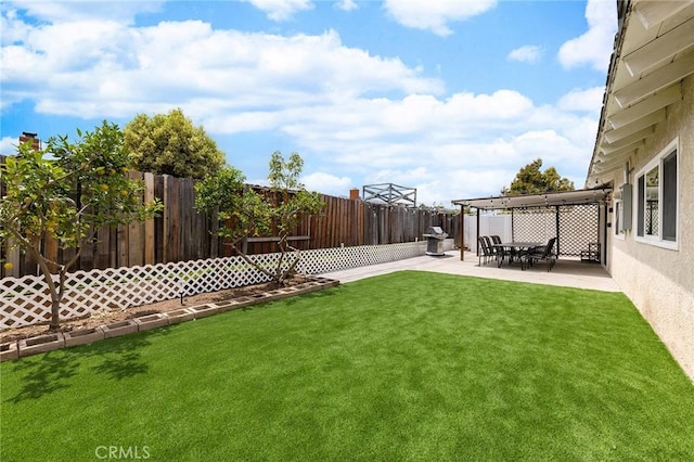 view of yard with a patio area and a fenced backyard