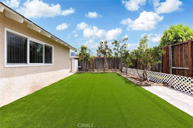 view of yard with a fenced backyard