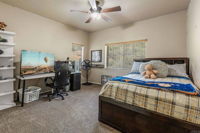 14797 Wild Colt Pl, Jamul, CA 91935 - bedroom with carpet flooring, an office area, a ceiling fan, and baseboards