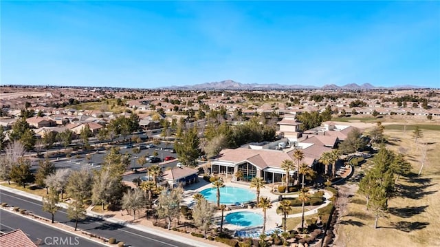 bird's eye view featuring a mountain view and a residential view