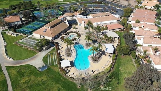 birds eye view of property with a residential view