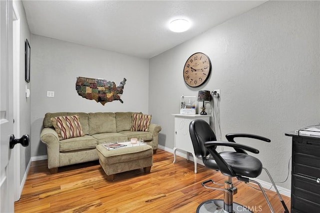 office featuring light wood finished floors and baseboards