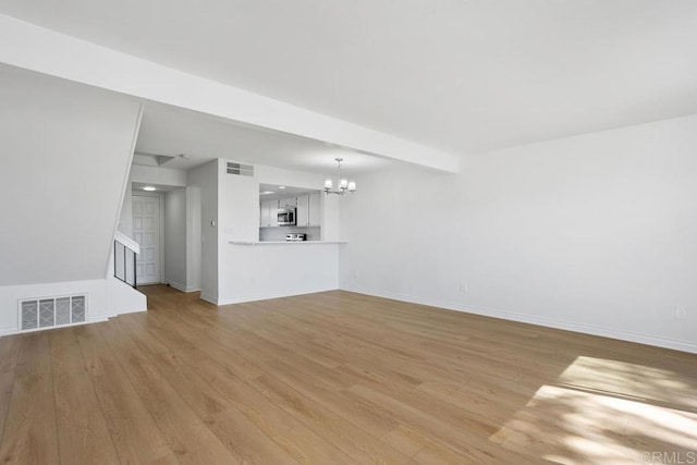 unfurnished living room with light wood-type flooring and visible vents