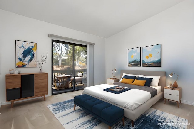 bedroom with light colored carpet and baseboards