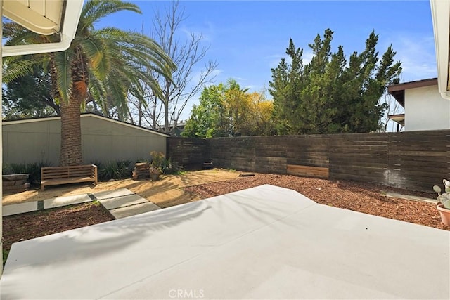 view of yard featuring a patio area and a fenced backyard