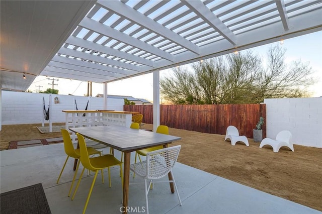 22470 Fawnridge Dr, Palm Springs, CA 92262 - view of patio with outdoor dining space, a fenced backyard, and a pergola