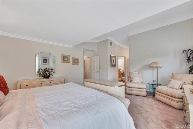 bedroom featuring carpet and ornamental molding