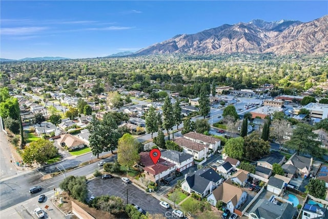 aerial view featuring a residential view and a mountain view