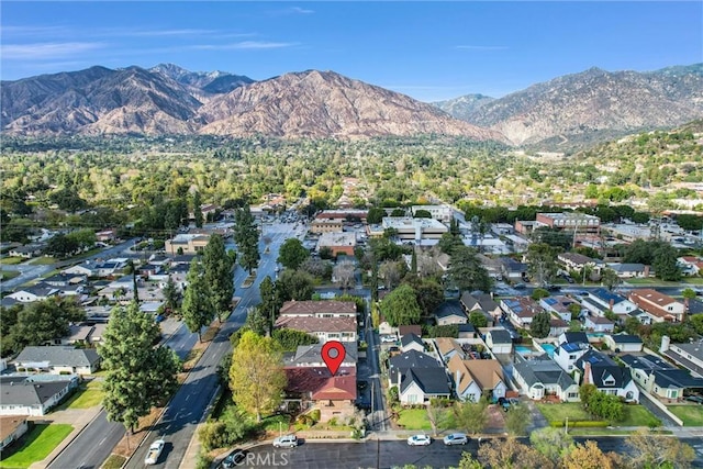 birds eye view of property featuring a residential view and a mountain view