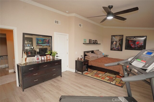 30266 Via Reata, Laguna Niguel, CA 92677 - bedroom with light wood-style floors, ornamental molding, baseboards, and a ceiling fan