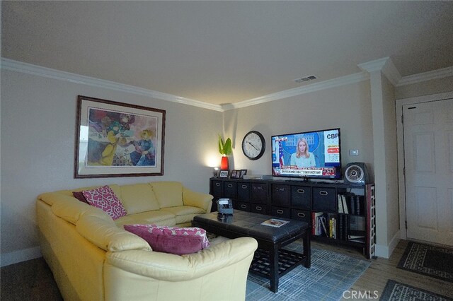 30266 Via Reata, Laguna Niguel, CA 92677 - living room featuring ornamental molding, baseboards, and wood finished floors