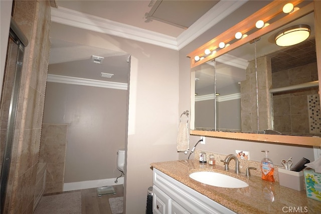 30266 Via Reata, Laguna Niguel, CA 92677 - full bath featuring crown molding, tiled shower, vanity, toilet, and baseboards