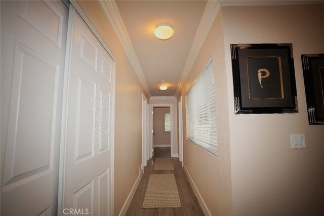 30266 Via Reata, Laguna Niguel, CA 92677 - hallway featuring dark wood-type flooring, ornamental molding, and baseboards