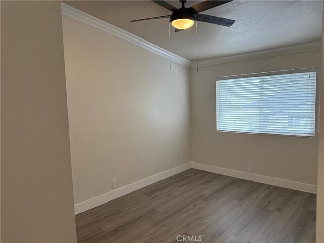 30266 Via Reata, Laguna Niguel, CA 92677 - empty room featuring wood finished floors, ceiling fan, ornamental molding, and baseboards