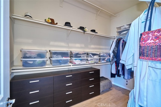 walk in closet with light wood-style flooring