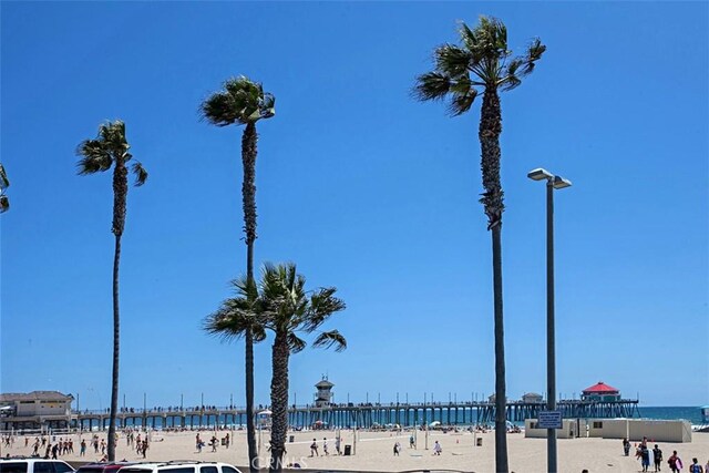 exterior details featuring a view of the beach