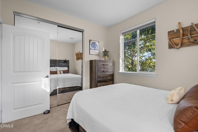 carpeted bedroom featuring a closet