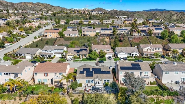 aerial view featuring a residential view and a mountain view