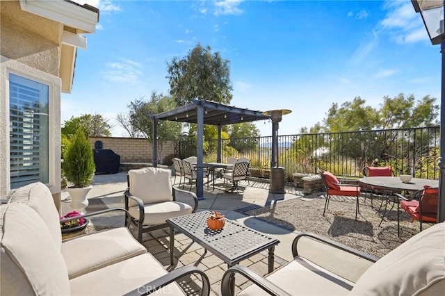 view of patio featuring outdoor dining area, a fenced backyard, and outdoor lounge area