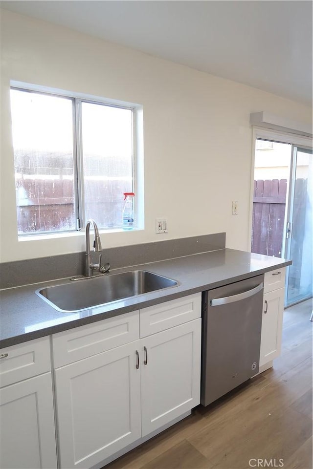 kitchen featuring a sink, white cabinetry, and stainless steel dishwasher