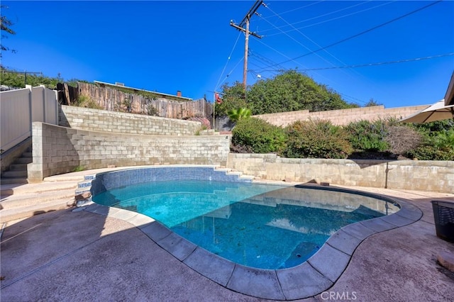 view of swimming pool with a fenced in pool, a patio area, and a fenced backyard