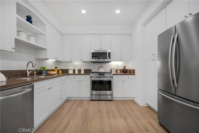 kitchen with a sink, appliances with stainless steel finishes, and white cabinetry