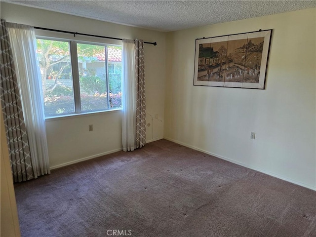 carpeted spare room featuring plenty of natural light, a textured ceiling, and baseboards