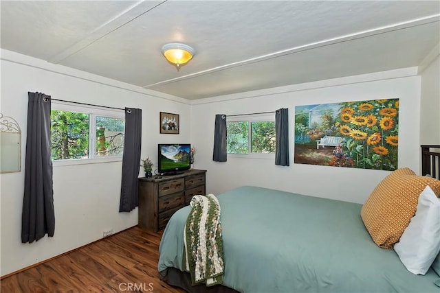 bedroom featuring dark wood-style flooring