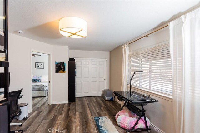 office featuring dark wood-style floors and baseboards