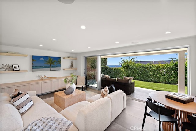 living area with recessed lighting