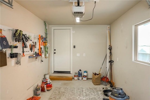 garage with a garage door opener