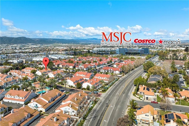 aerial view featuring a residential view and a mountain view