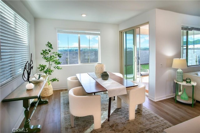 dining area with wood finished floors and baseboards