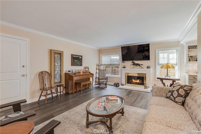 living room with a wealth of natural light and crown molding