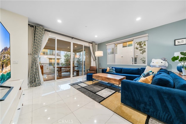 living area with recessed lighting