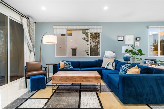 living room with recessed lighting