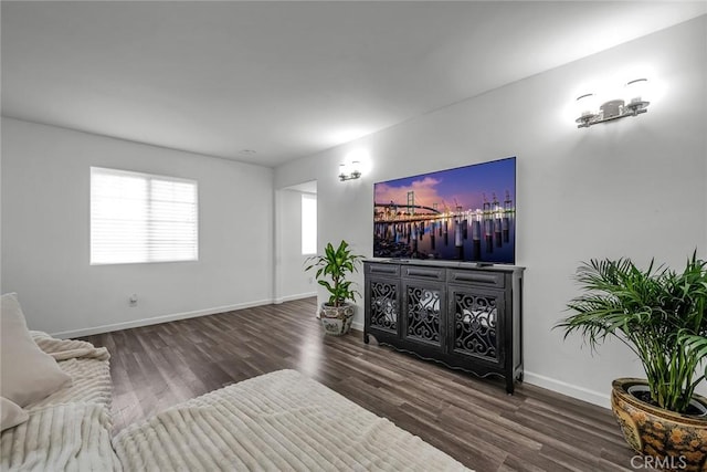 living area featuring baseboards and wood finished floors