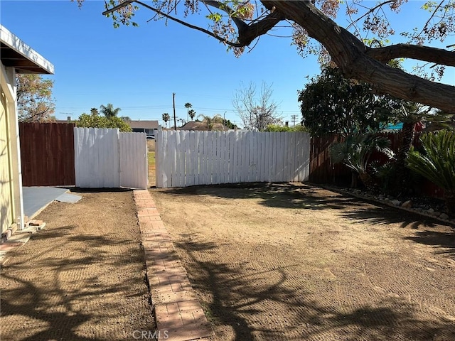 view of yard featuring fence and a gate