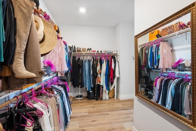 walk in closet featuring wood finished floors