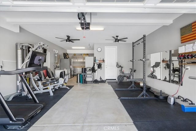 gym with ceiling fan